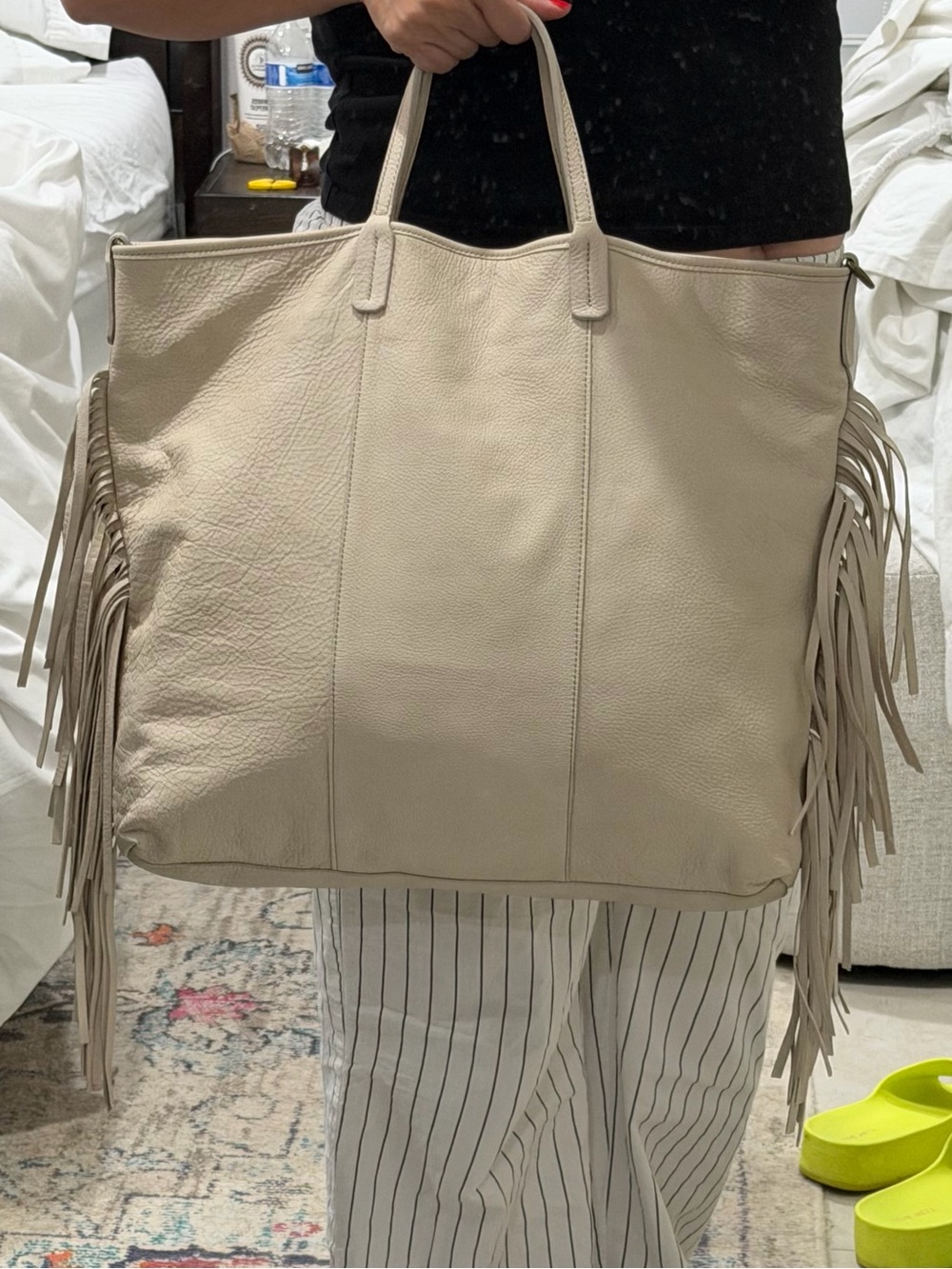 Fringe Bag Pelle Italia Cream Fringe Large Leather Tote Bag Western Coachella - Picture 13 of 14